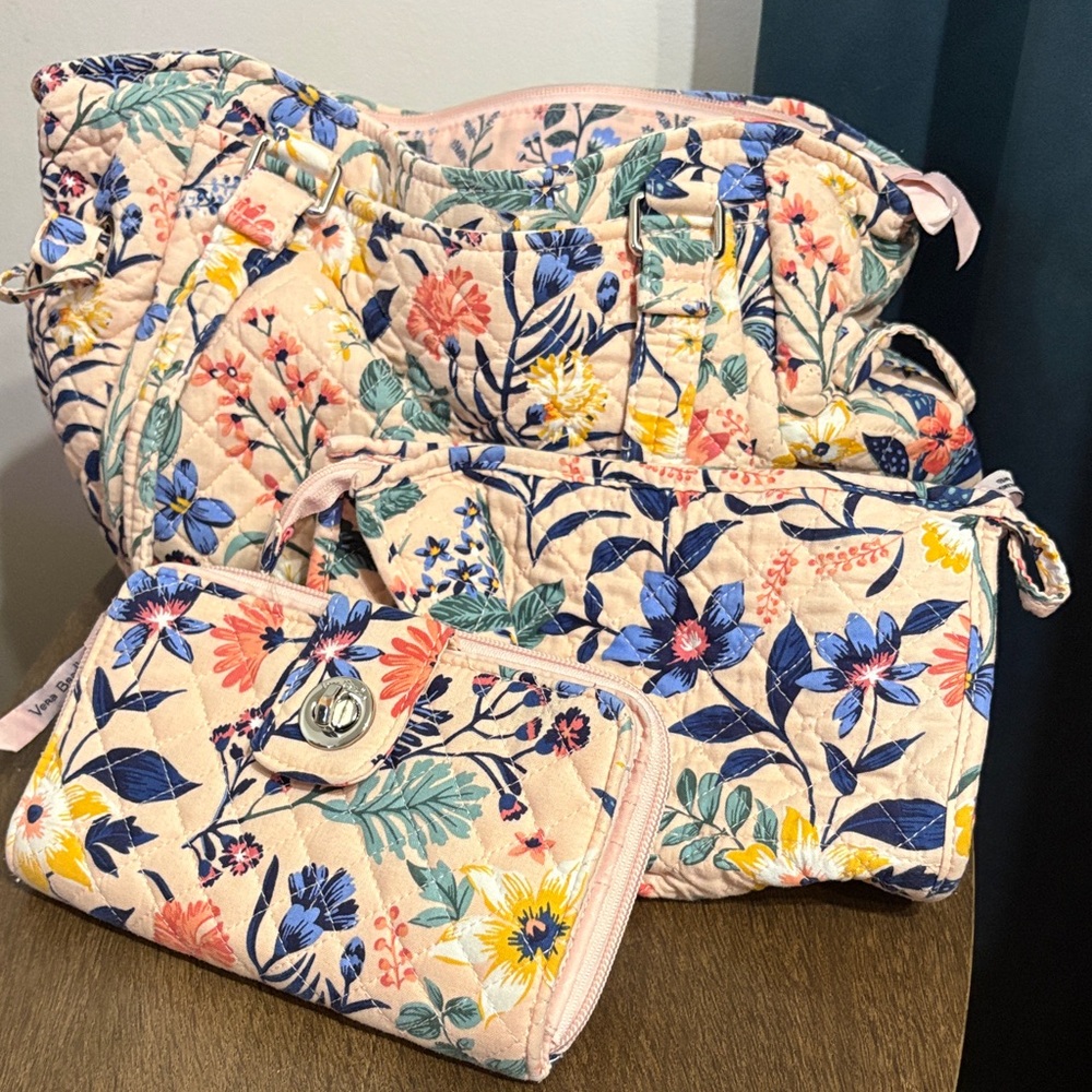 Vera Bradley Pink Quilted Floral Shoulder Tote with Wristlet